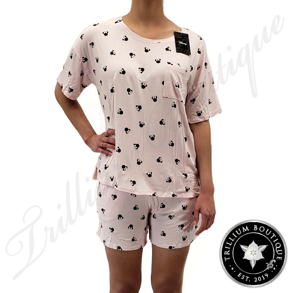 Disney Women's Pink Minnie 2-piece Short Set NWT - Picture 1 of 11
